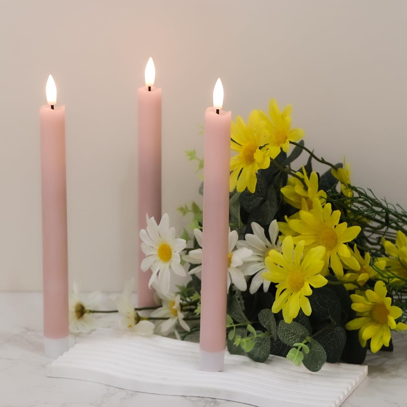GenSwin Flameless Pink Taper Candles Flickering with 10-Key Remote, Battery
