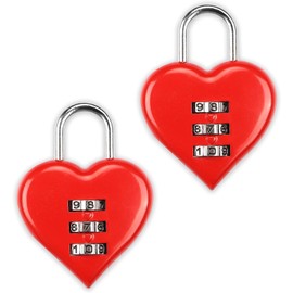 2Pcs Red Combination Lock, Heart Shape 3 Digital Password Padlock, Mini Outdoor Combo Gate Lock for School Gym Locker, Fence Gate, Toolbox, Employee Hasp Locker Combination Padlocks