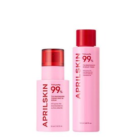[APRILSKIN] TXA 99 Niacinamide Dark Spot SET & Pink Heart Puff, Pore Brush, Jelly Brush | Pore, Hyperpigmentation, Brightening Care for Clear & Korean Glass Glow Skin | Bubble Gum Cleanser, Spicule Jelly Serum, Milky Toner, Wrapping Mask, Gel Mask:_Duo (Toner + Serum)