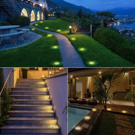LYHOPE - Luz solar de suelo al aire libre, 16 paquetes de 8 luces LED de disco solar impermeables, luces de jardín en el suelo, luces de paisaje para césped, patio, cubierta, pasarela (blanco cálido)