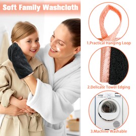 PHOGARY Set of 4 Wash Mitts Wash Cloths 16 x 23 cm Coral Fleece Microfibre Wash Mitt Soft Wash Cloth for Face Body Black