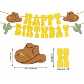 Losuya West Party Banners Wild West Happy Birthday Bunting Garland for Western Birthday Party Decorations (Gold)