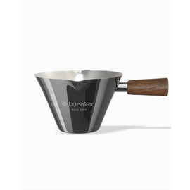 Lunaker Espresso Cups - 4OZ Espresso Shot Cup with Wooden Handle -Measuring Cup with Double Spouts - Coffee Bar Accessories, Bright Silver