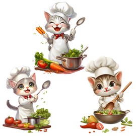 NOPVUFA 3 Pezzi Adesivi Murali Cucina, Adesivi Decorativi Carino da Gatto Maestro di Cucina, Adesivi Murali Bambini Decorativi, Cuoco Decorazione per Ristorante Casa Soggiorno DIY Wall Stickers