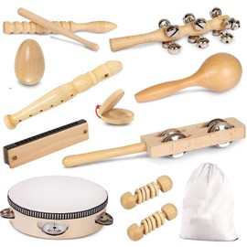 Toddler Musical Instruments International Natural Wooden Percussion Instruments Toy for Kids Preschool Educational, Musical Toys Set for Boys and Girls with Storage Bag