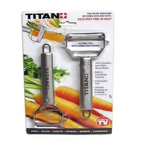 Titan Peeler Stainless Steel Blade Vegetable Peeler Julienne Tool with Garnishing Feature - Slicer Shredder Cutter for Kitchen Home Staple - TTPLR