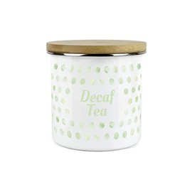 Purely Home Green Polka Dots Spots Decaf Tea Canister - White Metal Enamel Kitchen Food Storage Container