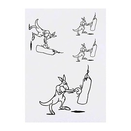 4 x 'Boxing Kangaroo' Temporary Tattoos - Water Resistant, Skin-Safe, Non-Toxic Transfers, Mixed Sizes (TO00056474)