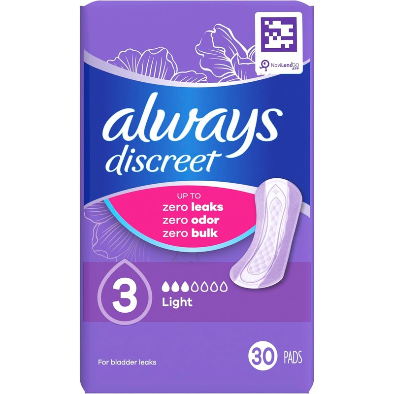 Always Discreet Adult Incontinence Pads for Women, Drier, 3 Drop