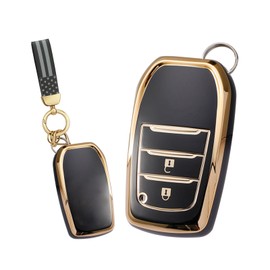 ontto Car key cover fit for Toyota Land Cruiser 200 300 Prado Crown Yaris Cross Hilux Fortuner Camry key holder case keyring key chain TPU Smart Key Shell Protector Accessories 2 buttons Black