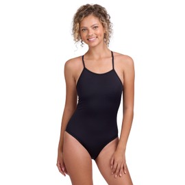 JOLYN Marie Women's Athletic One Piece Swimsuit Fixed Back for Competitive Swimming, Lifeguarding, Full Coverage, Black Size 36