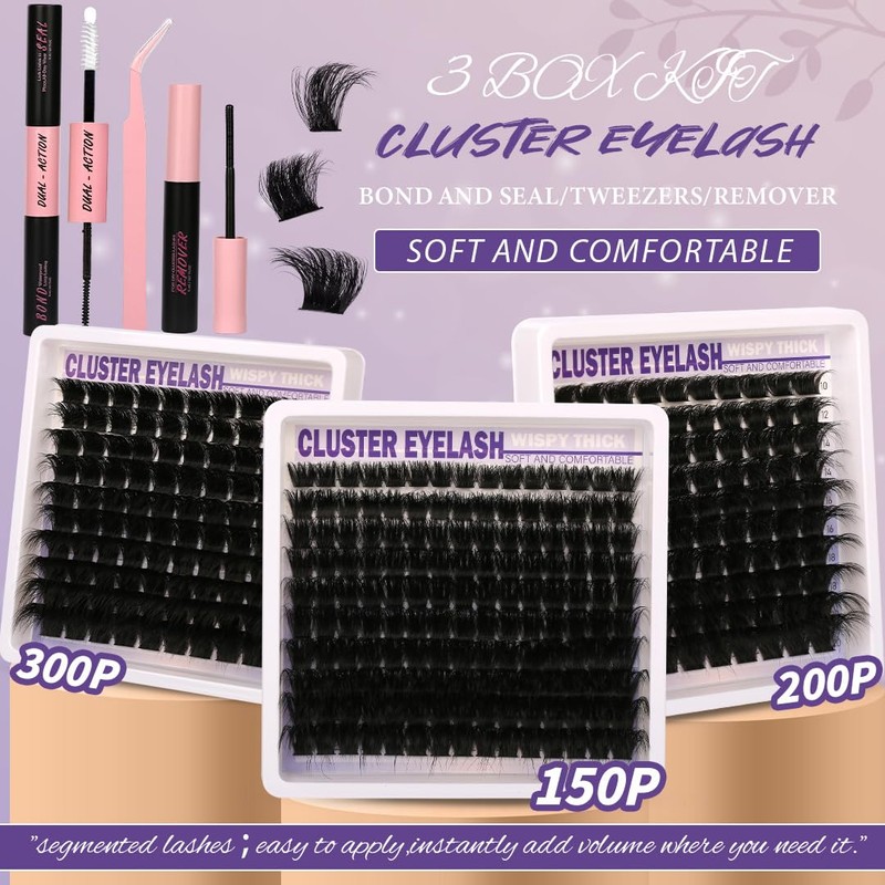 Lashes Clusters Kit Gift Packs 3 Styles 350Pcs with Bond&Seal