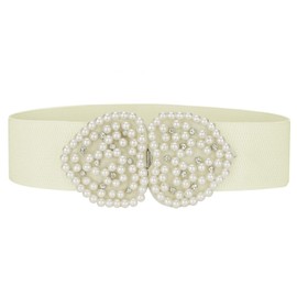 Allegra K Heart Shape Design Faux Pearl Rhinestone Decor Waist Belt for Women White