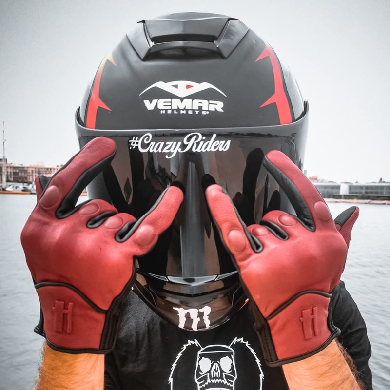 Harssidanzar Men's Full Finger Goatskin Leather Touchscreen Motorcycle Gloves GM028E,