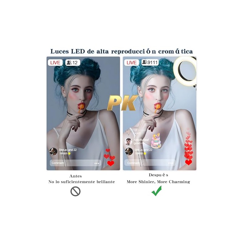 Luz de Anillo LED para selfie, Aro de luz Ajustable