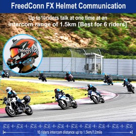 FreedConn FX 10 Riders Motorcycle Bluetooth Headset with Music Sharing, Helmet Bluetooth Intercom with Noise Cancellation/FM Radio/IP67/Ultra-Thin Body, Universal Communication Systems for Motorbike