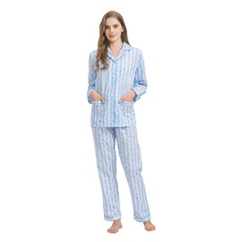 100% Cotton Pajamas For Women Long-Sleeve PJS set Cozy Button Down Sleepwear Boyfriend Loungewear S-3XL