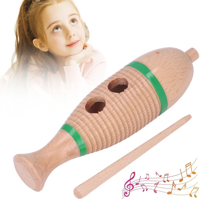 Wood Guiro Children Cute Fish Shaped Guiro Percussion Instrument Educational