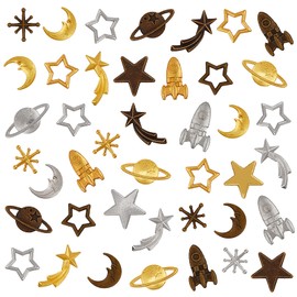 OLYCRAFT 168pcs Cosmos Themed Resin Fillers 3-Color Alloy Epoxy Resin Supplies Star Moon Spaceship Filling Accessories for Resin Craft Making