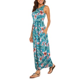 Hount Summer Maxi Dresses for Women 2024 Casual Soft Short Sleeve Vacition Hawaiian Sun Dresses