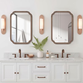 WallBeyond 20" x 30" Rounded Corner Arch Wall Mirror with Wood Frame for Entryway, Living Room or Bedroom Home Decor - Light Woodgrain [20" x 30" Walnut]