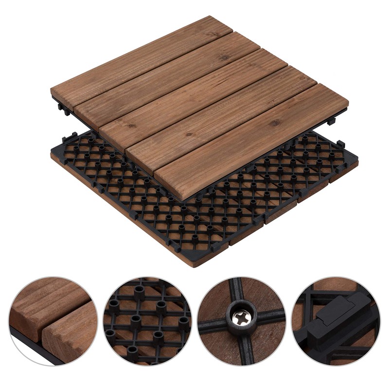 Yaheetech 27PCS Interlocking Patio Deck Tiles 12 x 12in Wood