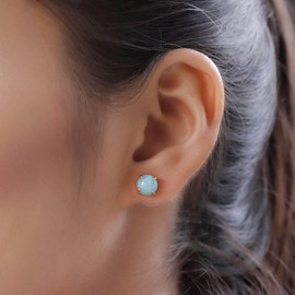 Shop LC 925 Sterling Silver Yellow Gold Over Larimar Solitaire Cute Stud Earrings for Women Jewelry Ct 1.5 Christmas Gifts for Women