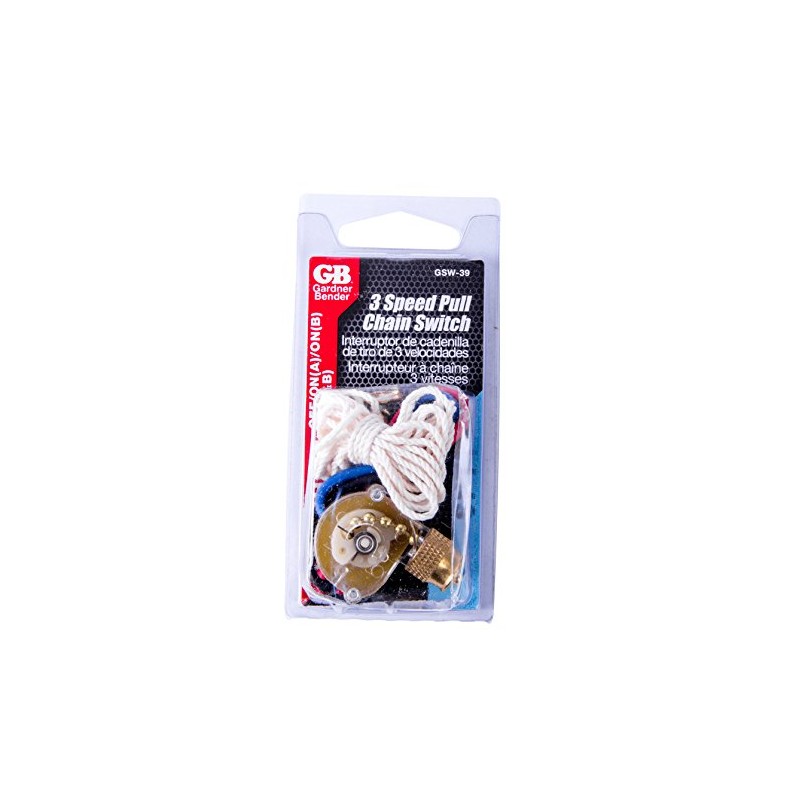 Gardner Bender GSW-39 Electrical Three-Speed Pull Chain Switch, DP3T, OFF-ON(A)-ON(B)-ON(A+B),