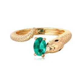 Valloey Rover Emerald Ring-Chunky Gold Rings for Women Non Tarnish 14K Gold Plated Stackable Vintage Snake Green Gemstone Solitaire Rings Statement Wedding Engagement Promise Ring Jewelry Gifts for Women Mom