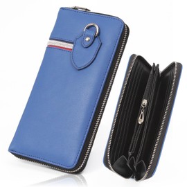 Daylight DL-1018 Men's Long Wallet, Round Zipper, Tricolor Zip, blue