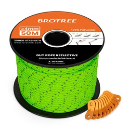 BROTREE Guy Ropes Camping 50 m Tent Cord with 10 x Tensioners 4 mm Reflective Guy Ropes with Rope Tensioner for Tent, Camping, Awning, Awning (Neon Green)