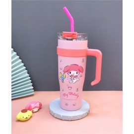 Many Rainbows Melody & Mouse Stainless Steel Insulated Tumbler with Lid, Straw & Handle 1200ml - XL Size, Pink