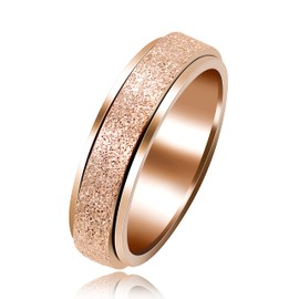 Uloveido Rose Gold Plated Fidget Anxiety Relief Ring for Women - 6mm Stainless Steel Spinner Rings Sandblast Glitter Finish Y2179 (Size 10)