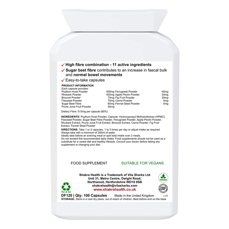 Fibre Flush 100 Capsules to Cleanse The Gut, Increase Stool