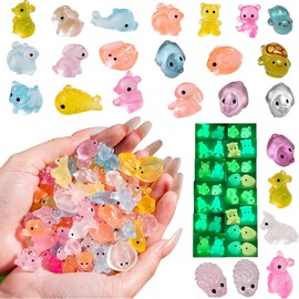 OOMDMI Luminous Mini Resin Animals -130pcs Tiny Animals to Hide Glow in The Dark, Bulk Mini Figures to Hide Miniature Garden Accessories Aquarium Garden Decor