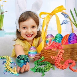 JOD® 4PCS 3D Printed Dragon Eggs with Dragon Inside – Articulated Fidget Toys, Easter Dragon Eggs, Mystery Surprise Easter Eggs for Kids, Unique 3D Printed Animals, Home Decor and Gift Set(B)