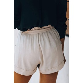 HVEPUO Ladies Short Pants with Elastic Waistband Soft Girl Aesthetic Tie in The Front Shorts Holiday Casual Korean Shorts Petite Shorts for Women Summer Beige S