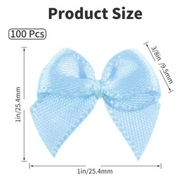 FOCMKEAS 100 pcs 1×1" Blue Mini Satin Ribbon Twist Tie，Satin Ribbon Bows，Ribbons Small Tiny Bows for Hair Accessories Wedding Holiday Gifts Packing Wrapping Party DIY Craft Sewing