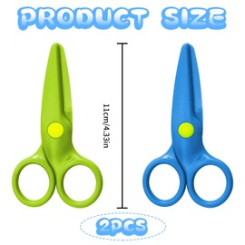 2 Pieces Children Safety Scissors,Kids Safety Scissors Set,Toddler Scissors Age 3 Spring Loaded Plastic Preschool Scissors,Children's Scissors 3 Years,Baby Scissors Training for Arts(Green,Blue)