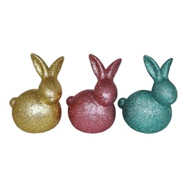 Set of 3 Rabbit 16.5 cm Large Ceramic Colourful Blue Red Yellow Glitter Easter Figure Sitting Easter Bunny Modern Decorative Figure Easter Decoration