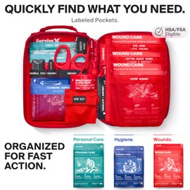 SurviveX Small First Aid Kit for Car, Travel & Home - Emergency Kit for Hiking, Camping, Backpacking and Outdoors - Includes Zip Stitch Wound Closure Strips