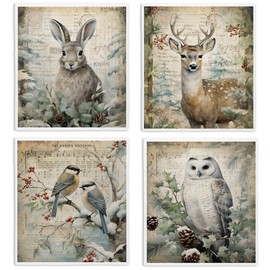 LARTSFRO Vintage Christmas Winter Swedish Dishcloths for Kitchen, Papaya Reusable Paper Towels, Swedish Dish Cloths for Christmas animal, 4 Pack Dish Towels for kitchen, Reusable Paper Towels Washable