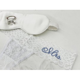 Classy Bride - Tanga de encaje para novia, Blanco, azul, Talla única