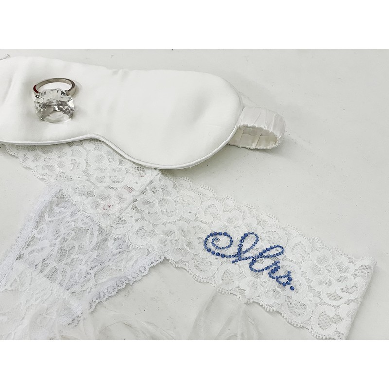 Classy Bride - Tanga de encaje para novia, Blanco, azul,