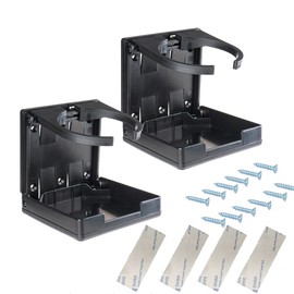 LUFOX 2PCS Adjustable Folding Drink Holder with Screws/Adjustable Cup Holder for Marine/Boat/Caravan/Car (Black)