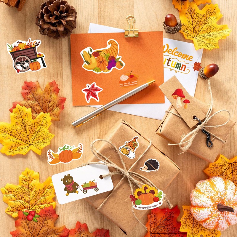 16 Pcs Autumn Stickers, Autumn Leaves Animals Maple Leaf Mushroom