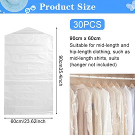 SIYINGSAERY 30 Stück Kleidersack Transparent Anzugtasche Kleidersäcke Kleider Sack Wasserdicht Kleiderhülle Kleiderschutz Kleiderschutzhüllen Anzugsack Abdeckung für Kleidung Anzüge (60 * 90)