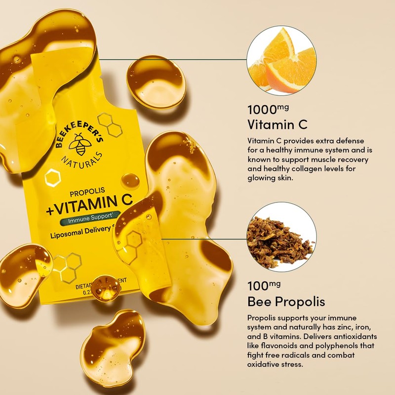 Propolis Liposomal Vitamin C by Beekeeper's Naturals, 1000mg Vitamin C,