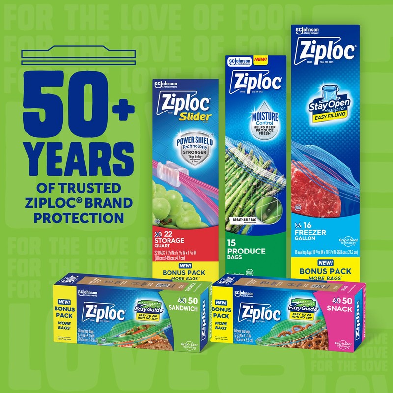 Ziploc Sandwich and Snack Bags with EasyGuide Texture, Plastic Storage
