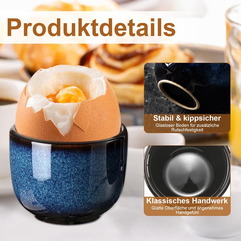 Caossuixin Ceramic Egg Cups, Set of 6, High-Quality Ceramic with